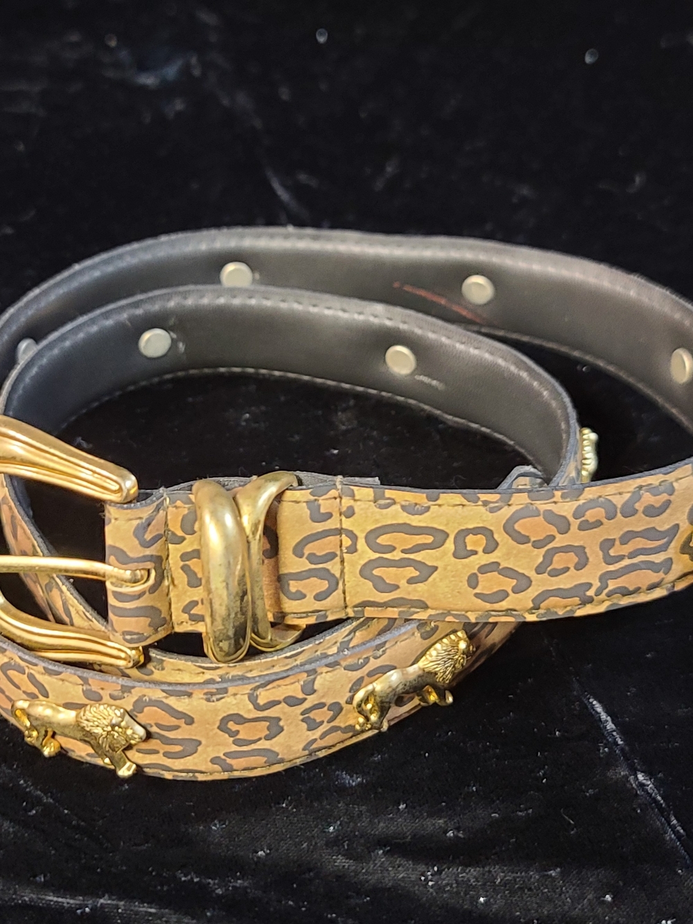 Source Unknown Leopard Print Belt with Gold  Lion Hardware